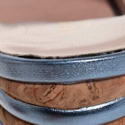 مملوكة مسبقًا صندل غوتشي كلوديا جلد أزرق بحزام للكاحل نعل سميك مقاس 38