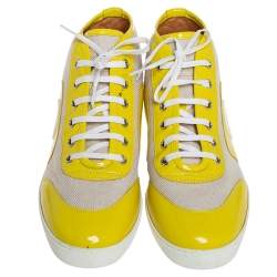 مملوكة مسبقًا Gucci Yellow/White Canvas and Patent Leather High Top Sneakers Size 41