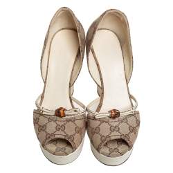 مملوكة مسبقًا صندل غوتشي كعب روكي دورسيه مقدمة مفتوحة بامبو كانفاس جي جي بيج مقاس 37