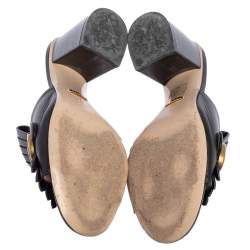 مملوكة مسبقًا Gucci Black Leather GG Marmont Fringe Detail Open Toe Sandals Size 37