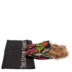 مملوكة مسبقًا حذاء مولز غوتشي برنستاون هورسبيت فرو وقماش مزركش زهور أسود مقاس 38.5