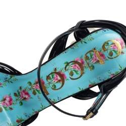 Pre Owned Gucci Black Leather Pearl & Stud Embellished Platform Sandals Size 39.5