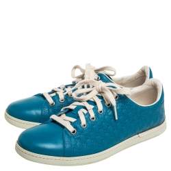 Pre Owned حذاء رياضي غوتشي جلد مايكرو غوتشيسيما أزرق بعنق منخفض مقاس 38