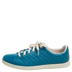 Pre Owned حذاء رياضي غوتشي جلد مايكرو غوتشيسيما أزرق بعنق منخفض مقاس 38