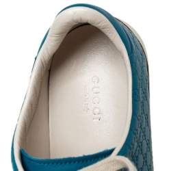 Pre Owned حذاء رياضي غوتشي جلد مايكرو غوتشيسيما أزرق بعنق منخفض مقاس 38