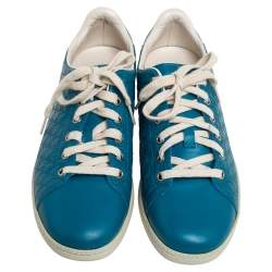 Pre Owned حذاء رياضي غوتشي جلد مايكرو غوتشيسيما أزرق بعنق منخفض مقاس 38