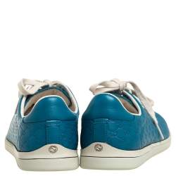 Pre Owned حذاء رياضي غوتشي جلد مايكرو غوتشيسيما أزرق بعنق منخفض مقاس 38