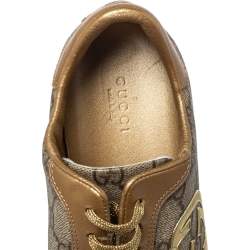 مملوكة مسبقًا حذاء رياضي غوتشي جلد بيج/ذهبي وكانفاس جي جي بعنق منخفض مقاس 37.5