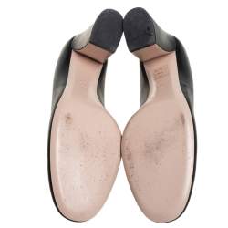 Pre Owned حذاء كعب عالي غوتشي ويلو مزخرف لؤلؤ كعب سميك جلد مموج أسود مق 40