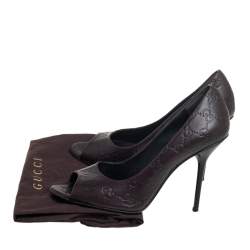 Pre Owned Gucci Brown Guccissima Leather Peep Toe Pumps Size 37.5