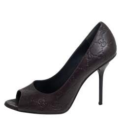 Pre Owned Gucci Brown Guccissima Leather Peep Toe Pumps Size 37.5
