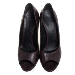 Pre Owned Gucci Brown Guccissima Leather Peep Toe Pumps Size 37.5