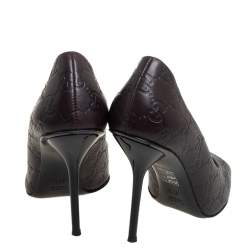 Pre Owned Gucci Brown Guccissima Leather Peep Toe Pumps Size 37.5