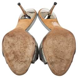 Pre Owned Gucci Silver Guccissima Leather Horsebit Slide Sandals Size 37.5