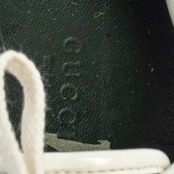 مملوكة مسبقًا حذاء رياضي غوتشي ويب جلد أبيض لامع وكانفاس جي جي بعنق منخفض مقاس 38