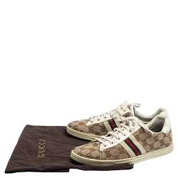 مملوكة مسبقًا حذاء رياضي غوتشي ويب جلد أبيض لامع وكانفاس جي جي بعنق منخفض مقاس 38