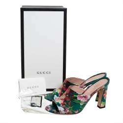 Pre Owned Gucci Multicolor Bloom Print Leather Shanghai Open Mules Size 39