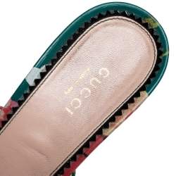 Pre Owned Gucci Multicolor Bloom Print Leather Shanghai Open Mules Size 39
