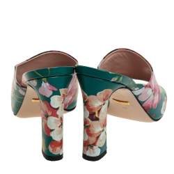 Pre Owned Gucci Multicolor Bloom Print Leather Shanghai Open Mules Size 39