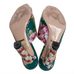 Pre Owned Gucci Multicolor Bloom Print Leather Shanghai Open Mules Size 39