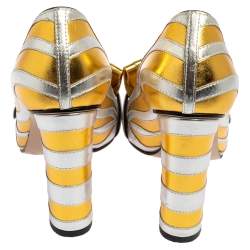 مملوكة مسبقًا Gucci Gold/Silver Leather Marmont Zebra Print Pumps Size 37