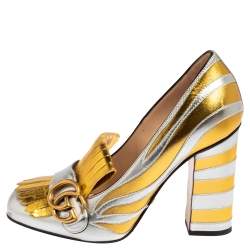 مملوكة مسبقًا Gucci Gold/Silver Leather Marmont Zebra Print Pumps Size 37