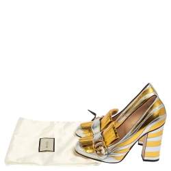 مملوكة مسبقًا Gucci Gold/Silver Leather Marmont Zebra Print Pumps Size 37