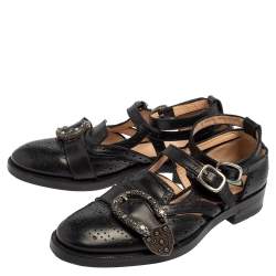 Pre Owned Gucci Black Leather Dionysus Brogue Oxford Size 37.5