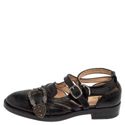 Pre Owned Gucci Black Leather Dionysus Brogue Oxford Size 37.5