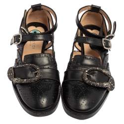 Pre Owned Gucci Black Leather Dionysus Brogue Oxford Size 37.5