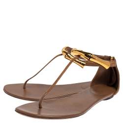 Pre Owned Gucci Brown Suede Thong  Ankle Strap Sandals Size 37