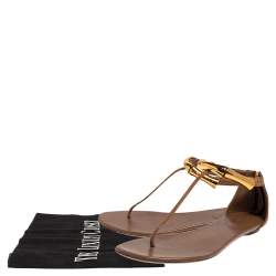 Pre Owned Gucci Brown Suede Thong  Ankle Strap Sandals Size 37