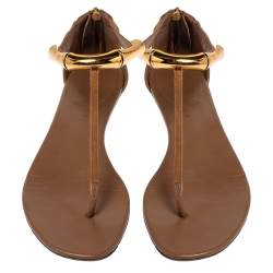 Pre Owned Gucci Brown Suede Thong  Ankle Strap Sandals Size 37