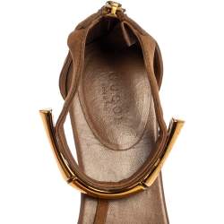 Pre Owned Gucci Brown Suede Thong  Ankle Strap Sandals Size 37