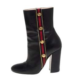 مملوكة مسبقًا حذاء بوت غوتشي كارلي مالاغا جلد أسود مقاس 38