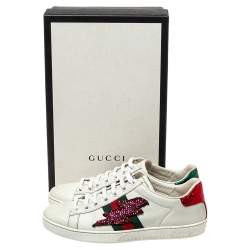 Pre Owned حذاء رياضي غوتشي أيس مزين بشرارة كريستال مزخرف وجلد أبيض مقاس 36