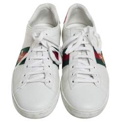 Pre Owned Gucci White Leather Ace Sneakers Size 41