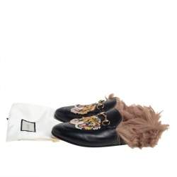 Pre Owned Gucci Black Leather, Fur Princetown Sandals Size 40