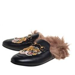Pre Owned Gucci Black Leather, Fur Princetown Sandals Size 40