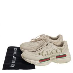 Gucci Cream Leather Rhyton Lace Up Sneakers Size 38
