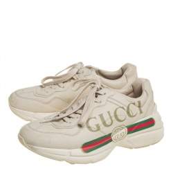Gucci Cream Leather Rhyton Lace Up Sneakers Size 38