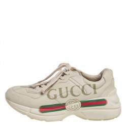 Gucci Cream Leather Rhyton Lace Up Sneakers Size 38