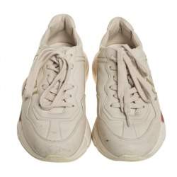 Gucci Cream Leather Rhyton Lace Up Sneakers Size 38