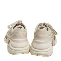 Gucci Cream Leather Rhyton Lace Up Sneakers Size 38