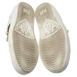 مملوكة مسبقًا Gucci  White Leathers Pearl Detail Web Ace Low Top Sneakers Size 38