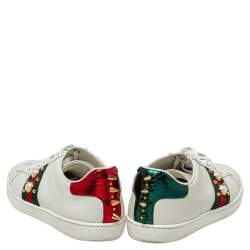 مملوكة مسبقًا Gucci  White Leathers Pearl Detail Web Ace Low Top Sneakers Size 38
