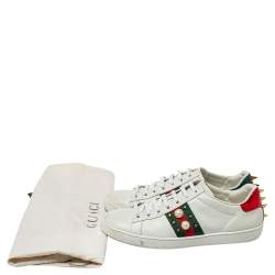 مملوكة مسبقًا Gucci  White Leathers Pearl Detail Web Ace Low Top Sneakers Size 38
