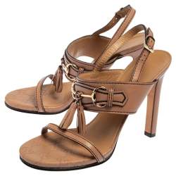 Pre Owned صندل غوتشي ايميلي جلد بيج مزبن هورسبيت بشراشيب فتحة كعب مقاس 38