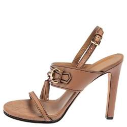 Pre Owned صندل غوتشي ايميلي جلد بيج مزبن هورسبيت بشراشيب فتحة كعب مقاس 38