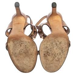 Pre Owned صندل غوتشي ايميلي جلد بيج مزبن هورسبيت بشراشيب فتحة كعب مقاس 38